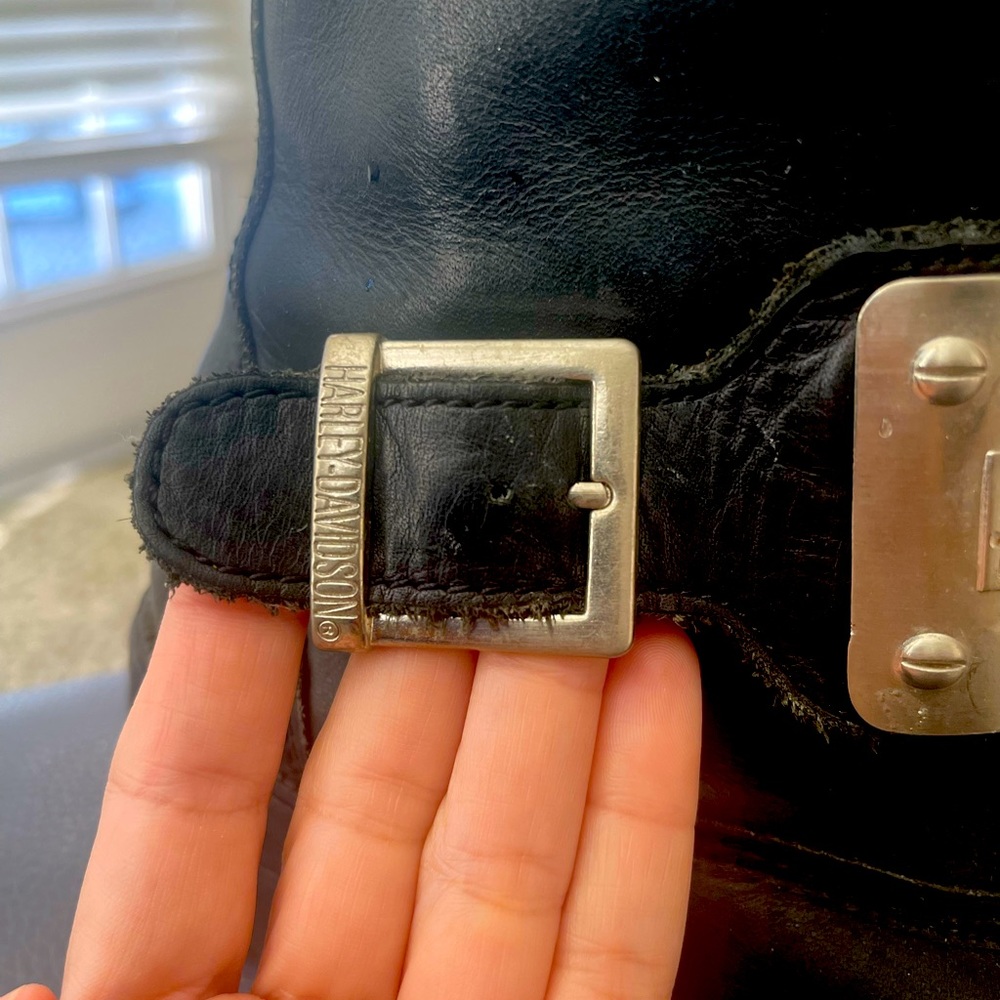 Harley Davidson Riding boots.  Large metal buckle